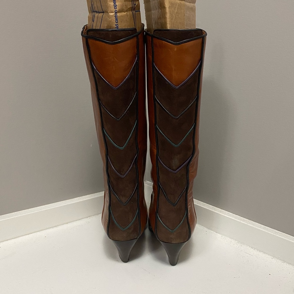 GOOD CONDITION CALDERONE MADE IN ITALY HIGH LEATHER BOOTS - 36.5